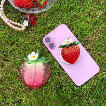 Transparent Burgundy Strawberry Magnetic Phone Grip Stand