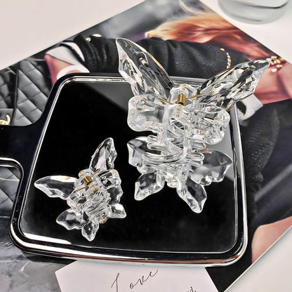 Transparent Diamond  White Mother & Baby Butterfly Hair Claw Clips Set