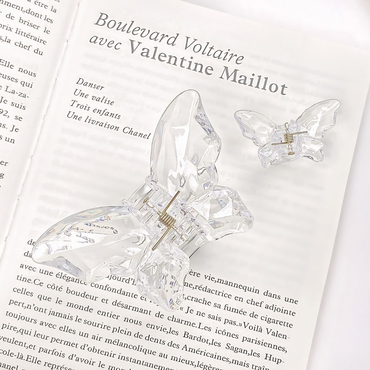 Transparent Diamond  White Mother & Baby Butterfly Hair Claw Clips Set