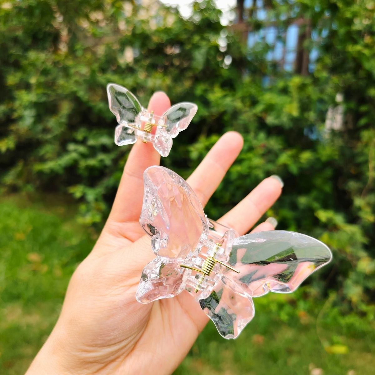 Transparent Diamond  White Mother & Baby Butterfly Hair Claw Clips Set