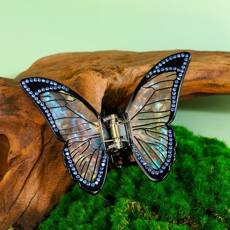 White Moonlight Rhinestone Pattern Butterfly Hair Claw