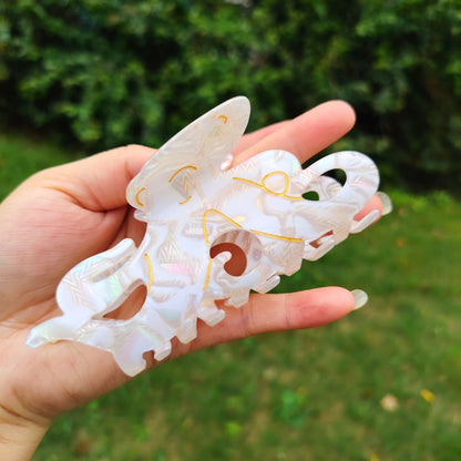 Large Iridescent White Octopus Hair Claw