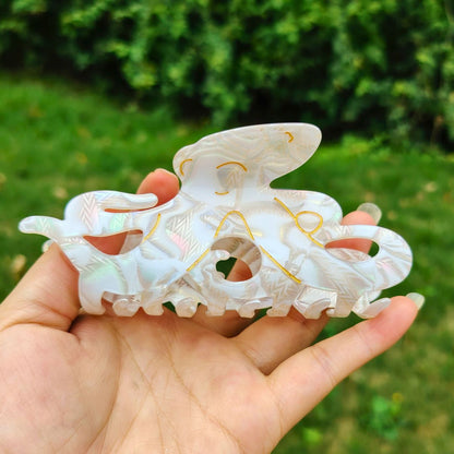 Large Iridescent White Octopus Hair Claw